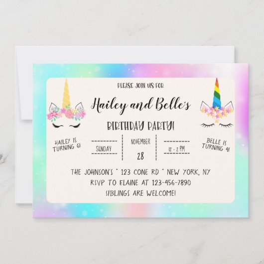 Gezamenlijke uitnodiging van Unicorn Birthday (Voorkant)