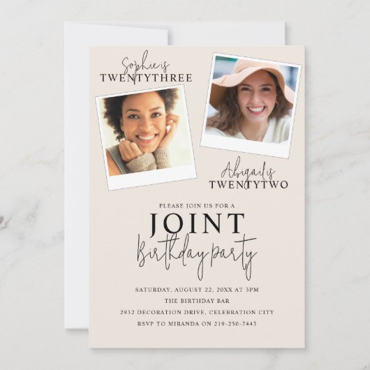 gezamenlijke verjaardag | 2 foto-uitnodiging kaart (Voorkant)