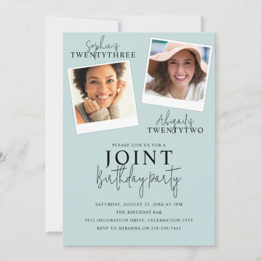 gezamenlijke verjaardag | 2 foto-uitnodiging kaart (Voorkant)