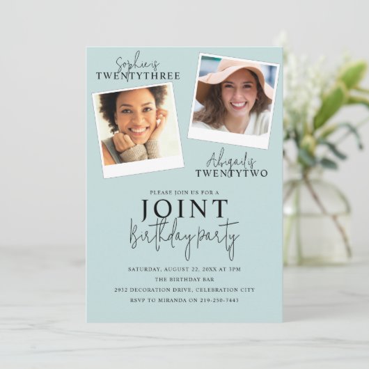 gezamenlijke verjaardag | 2 foto-uitnodiging kaart (Staand voorkant)