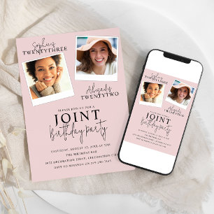gezamenlijke verjaardag 2 foto-uitnodiging kaart
