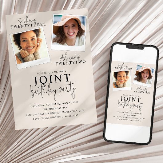 gezamenlijke verjaardag | 2 foto-uitnodiging kaart