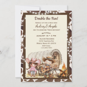 Gezamenlijke Verjaardag Cowboy Westerne Uitnodigin Kaart