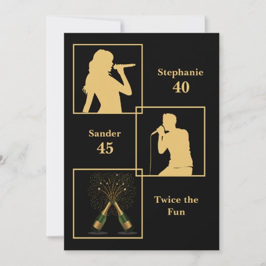 Gezamenlijke Verjaardag Dubbel Het Leuke Zwarte Go Kaart (Voorkant)