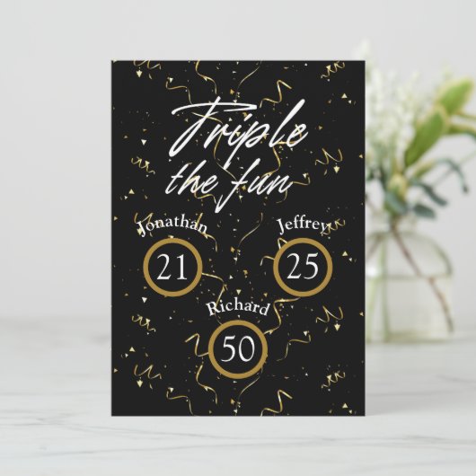 Gezamenlijke verjaardag Triple The Fun Kaart (Staand voorkant)