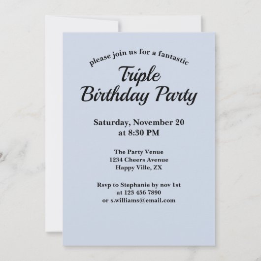 Gezamenlijke Verjaardag Triple The Fun Minimalist Kaart (Achterkant)