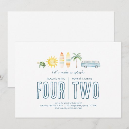 Gezamenlijke verjaardagsfeest - Strand Thema Uitno Kaart (Voorkant / Achterkant)