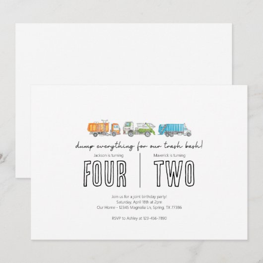 Gezamenlijke verjaardagsuitnodiging - Thema vuilni Kaart (Voorkant / Achterkant)