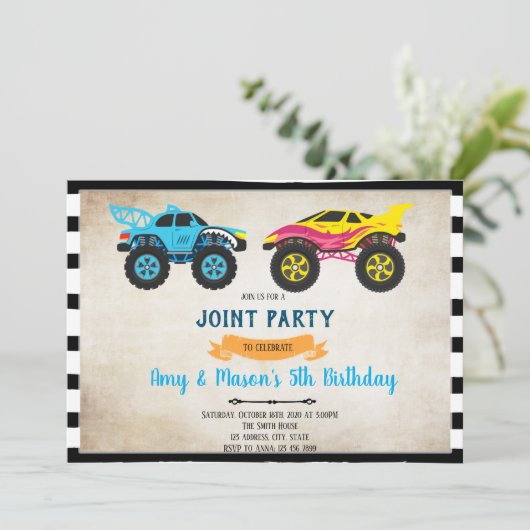 Gezamenlijke verjaardagsuitnodiging voor Monstervr Kaart (Staand voorkant)