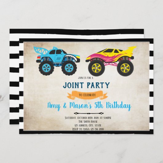 Gezamenlijke verjaardagsuitnodiging voor Monstervr Kaart (Voorkant / Achterkant)