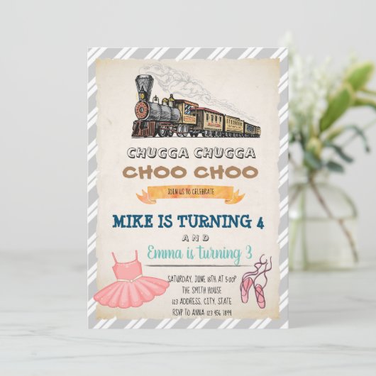 Gezamenlijke verjaardagsuitnodiging voor treinen e kaart (Staand voorkant)