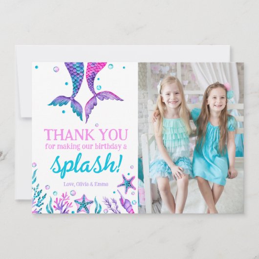 Gezamenlijke Verjaardagszusters Zeemeermin Dank u  Bedankkaart (Voorkant)
