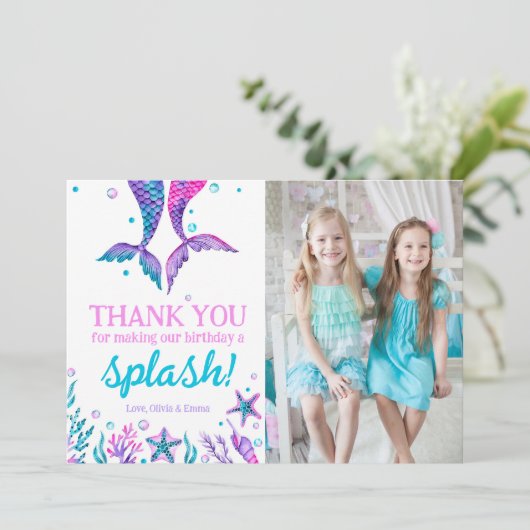 Gezamenlijke Verjaardagszusters Zeemeermin Dank u  Bedankkaart (Staand voorkant)