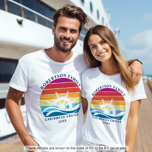 Gezamilie Cruise Scheepsstuur Retro Zonsondergang T-shirt