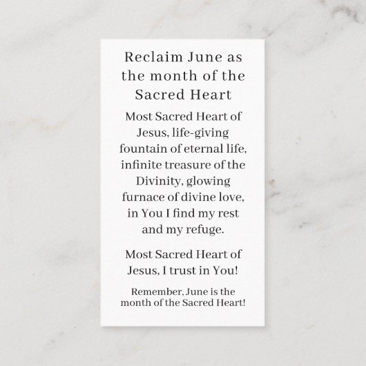 Gezegd hart van Jezus Prayer Card Contactkaartje (Achterkant)