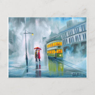 GEZEGDE GOODBYE Tram oil die regenachtige dag schi Briefkaart