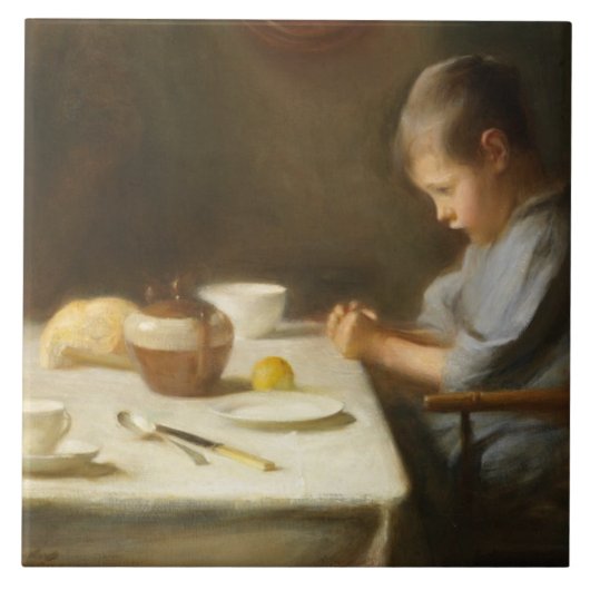 Gezegde Grace (Boy die aan de tafel bidt) Tegeltje (Voorkant)