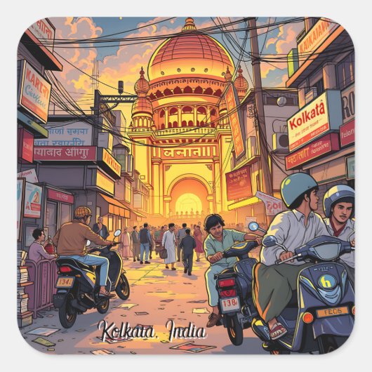 Gezegde Hallo uit India | Kolkata Vierkante Sticker (Voorkant)