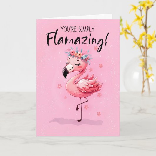 Gezegde Hi met grillige Flamingo Fabulous en Fun Kaart (Gele Bloem)