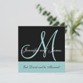 Gezegde Namen Blauwe bruiloft Uitnodiging Monogram (Staand voorkant)