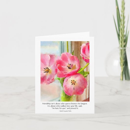 Gezegde voor vriendschap voor iedereen roze tulpen kaart (Voorkant)