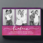 Gezegden uit de thuisfamilie Modern Typografie Dri Fotoplaat<br><div class="desc">Dit moderne ontwerp bevat drie van je favoriete foto's met de tekst "thuis - het verhaal van wie we zijn en een collectie van alle dingen waar we van houden" in de moderne typografie #foto #photogifts #gift #gift #girtsforher #family #home #verjaardaggifts #feaaigifts #christmasgifts #personalizedgifts #gifts</div>