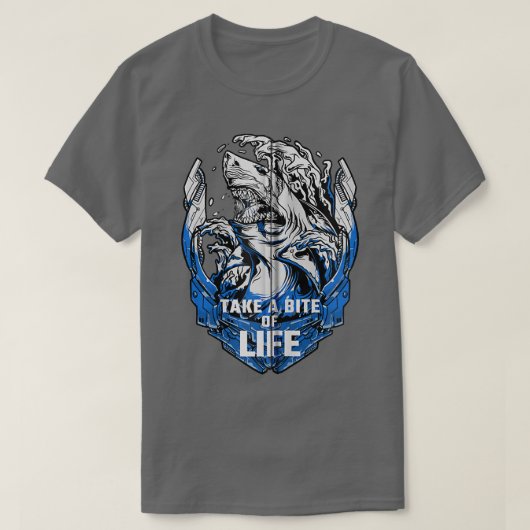 Gezegden van haaien drijven een bite van leven t-shirt (Design voorkant)