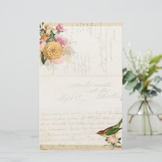  gezegdes en gouden rozen met een vogelstato briefpapier (Staand voorkant)