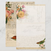 gezegdes en gouden rozen met een vogelstato briefpapier (Voorkant / Achterkant)