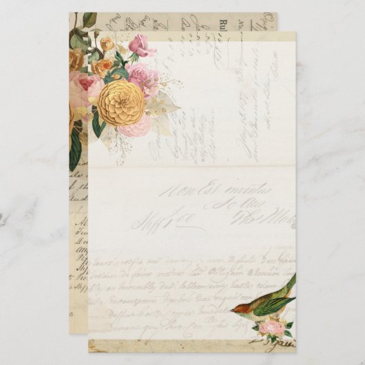  gezegdes en gouden rozen met een vogelstato briefpapier (Voorkant / Achterkant)