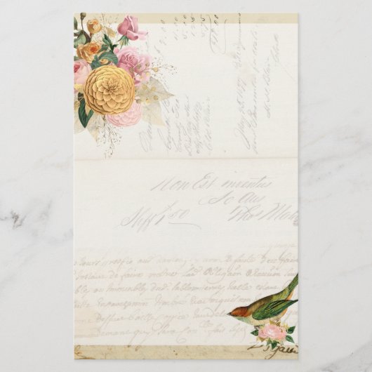 gezegdes en gouden rozen met een vogelstato briefpapier (Voorkant)