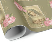 Gezegeld immaculair hart van Mary met roze rozen Cadeaupapier (Rol Hoek)