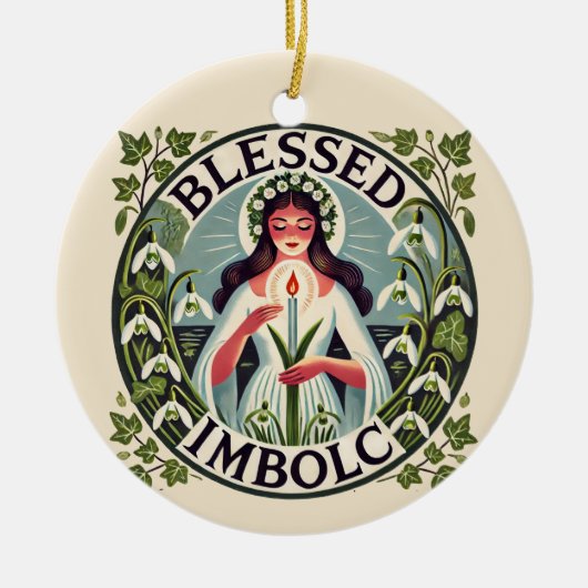 Gezegelde imbolc keramisch ornament (Voorkant)