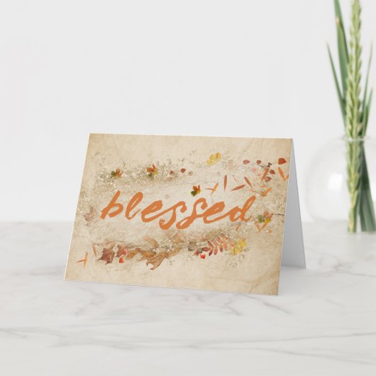 Gezegelde tekst met najaar bladeren feestdagen kaart (Voorkant)