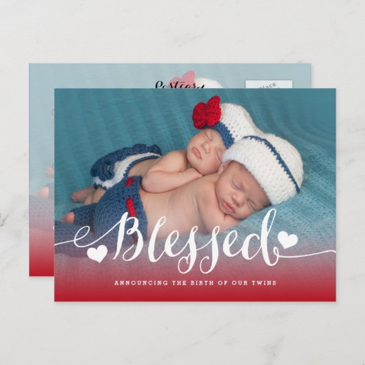 Gezegelde tweelingen | Aankondiging van de geboort Briefkaart (Voorkant / Achterkant)