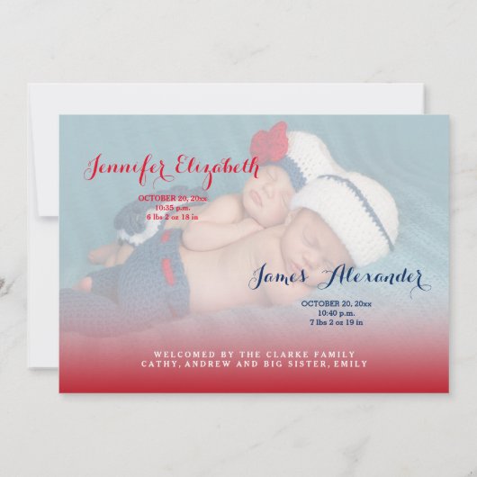 Gezegelde tweelingen | Aankondiging van foto-Baby- (Achterkant)