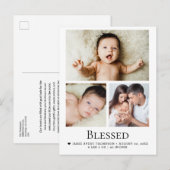 Gezegend 3 Baby Foto's Geboorteaankondiging Briefkaart (Voorkant / Achterkant)