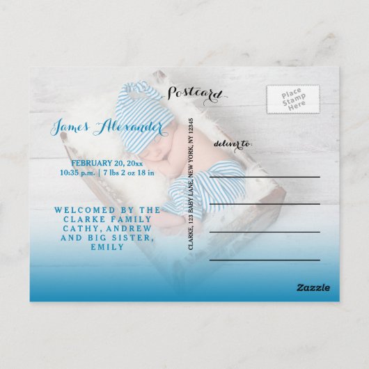 Gezegend | Aankondiging blauwe Valentijn geboorte Briefkaart (Achterkant)