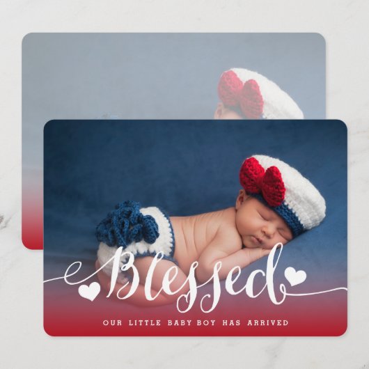 Gezegend | Aankondiging ter geboorte van Baby Boy (Voorkant / Achterkant)
