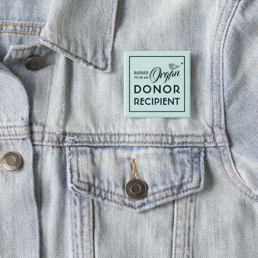 Gezegend als orgisch donor-ontvanger pastblauw vierkante button 5,1 cm (In situ)