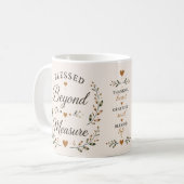 Gezegend Beyond Maat | Inspirerende koffiemok (Voorkant links)