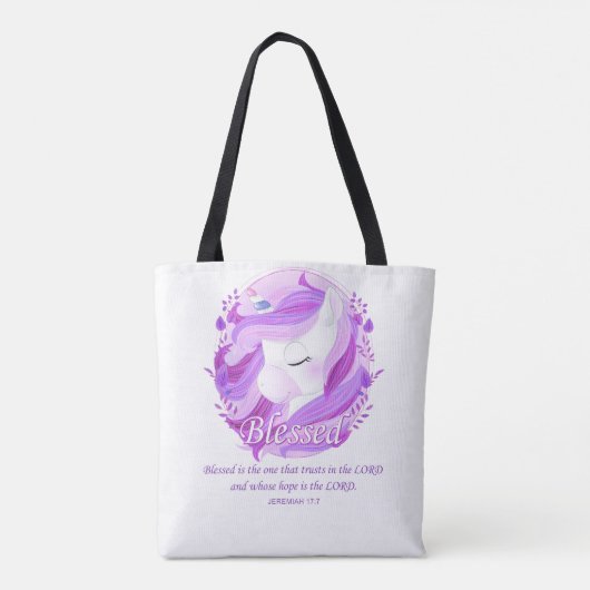 Gezegend Bijbelvers: Christelijke eenhoorn voor vr Tote Bag (Achterkant)