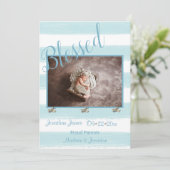 Gezegend Blauw Foto Manuscript Personalize Boy Bir Aankondiging (Staand voorkant)