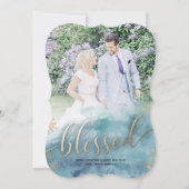 Gezegend Blauw Waterverf Bruiloft Foto Kerstmis Feestdagenkaart (Voorkant)