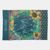 Gezegend Bloemen Bijen Harten Leuke Quote Naam Theedoek (Horizontaal)