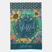 Gezegend Bloemen Bijen Harten Leuke Quote Naam Theedoek (Verticaal)