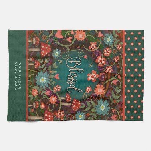 Gezegend Bloemenharten Paddenstoelen Leuke Quote N Theedoek (Horizontaal)