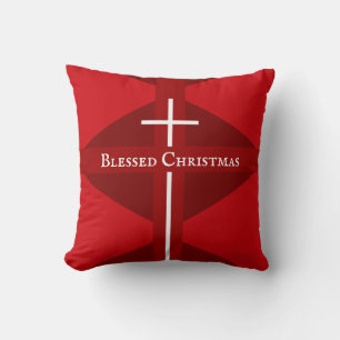 Gezegend Christelijk Kerstkruis Rood Kussen