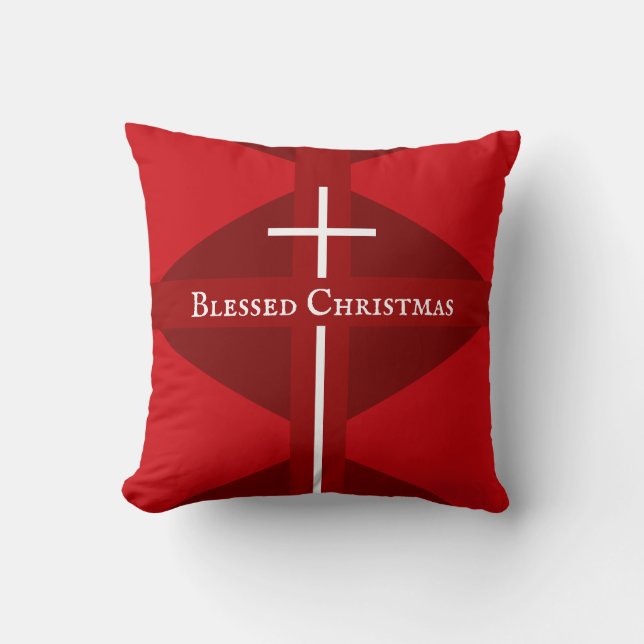 Gezegend Christelijk Kerstkruis Rood Kussen (Voorkant)