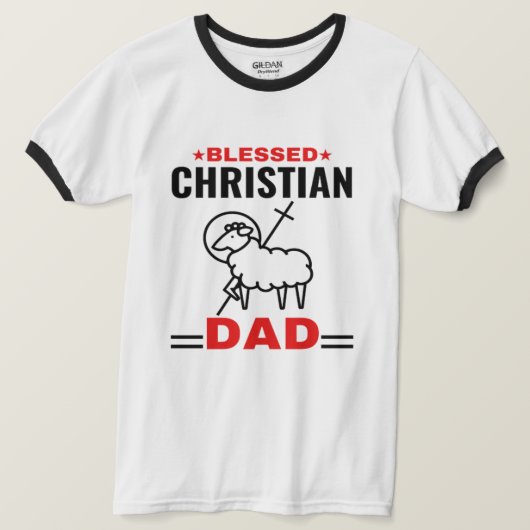 Gezegend Christelijk Papa Basic Ringer T-shirt (Design voorkant)